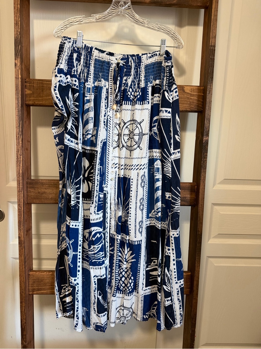 Calypso St. Barth Navy and White Patterned Maxi Skirt